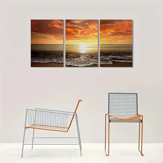 3pcs Sunset Beach Ocean Landscape Metal Print Ready to Hang Art