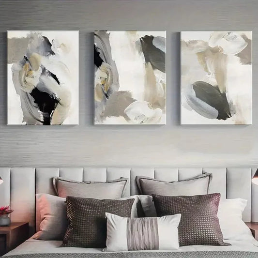 3pcs Black Beige Grey Art Canvas Framed 40x60cm - High Quality Print 100% Australian Made Wall Canvas Ready to Hang