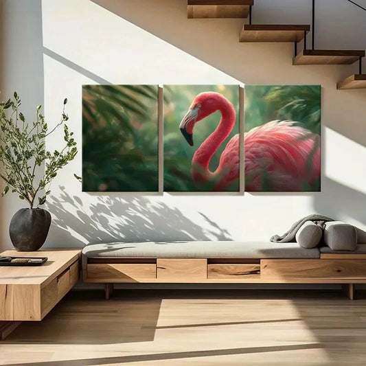 3pcs Vibrant Flamingo Illustration Tropical Jungle Metal Print Ready to Hang Art