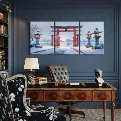 3pcs Winter Wonderland Japanese Torii Gate Metal Print Ready to Hang Art