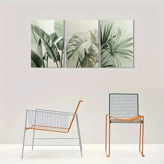 3pcs Minimalist Green Leaf Botanical Metal Print Ready to Hang Art