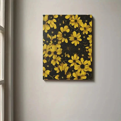 Beautiful Vibrant Yellow Floral Black Painting 60x90cm Metal Print Ready to Hang