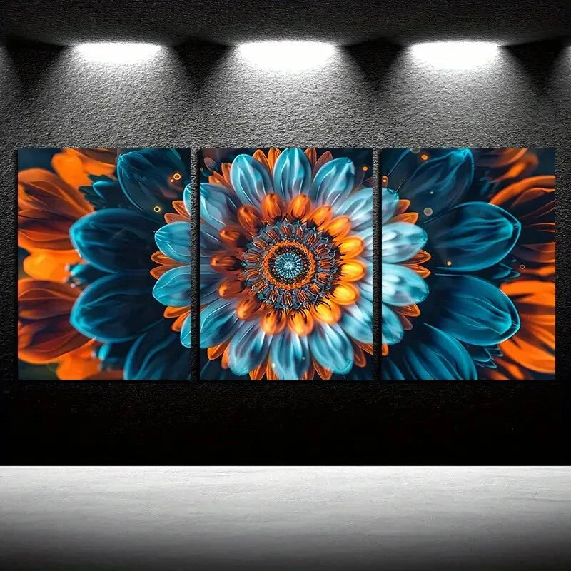 3pcs Vibrant Abstract Flower Close up Design Metal Print Ready to Hang Art