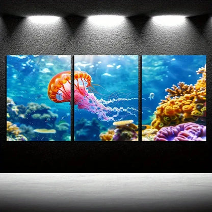 3pcs Vibrant Marine Organisms Theme Metal Print Ready to Hang Art