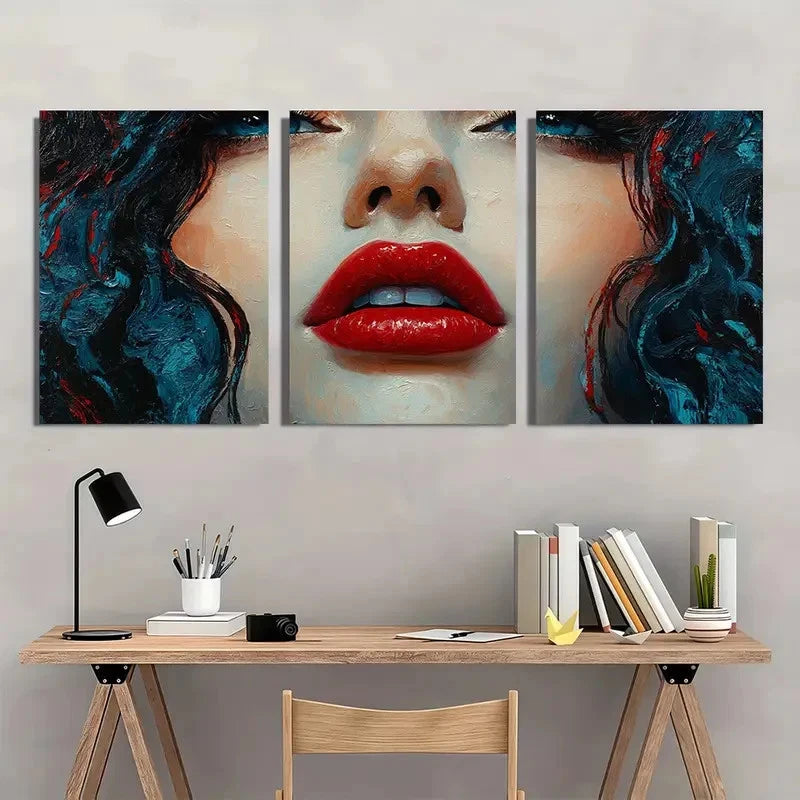 3pcs Red Lipstick Fine Whimsical Perfect Wall Art Set Canvas Framed 40x60cm - High Quality Print 100% Australian Made Wall Canvas Ready to Hang