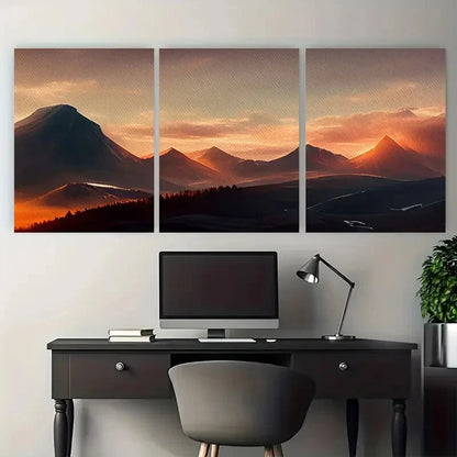 3pcs Sunset Scenery with Mountains and Sky Metal Print Ready to Hang Art