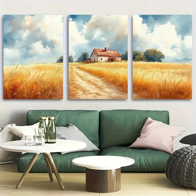 3pcs Rural Farm Life Old Farmhouse & Cloudy Skies Metal Print Ready to Hang Art