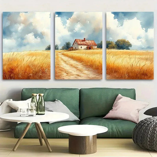 3pcs Rural Farm Life Old Farmhouse & Cloudy Skies Metal Print Ready to Hang Art