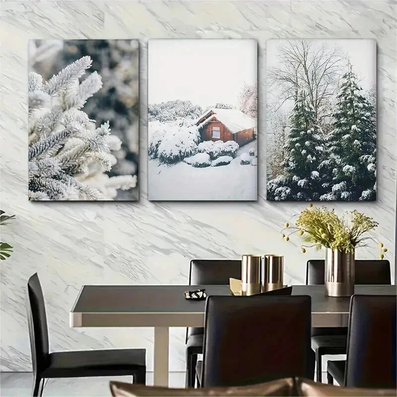 3pcs Winter Wonderland Landscape Snow Metal Print Ready to Hang Art