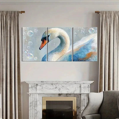 3pcs Elegant Swan Art Abstract Bubbles Design Metal Print Ready to Hang Art