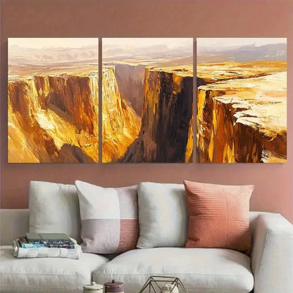 3pcs Steep Cliffs in Sienna and Mustard Tones Wall Art Set Canvas Framed 50x70cm - High Quality Print 100% Australian Made Wall Canvas Ready to Hang