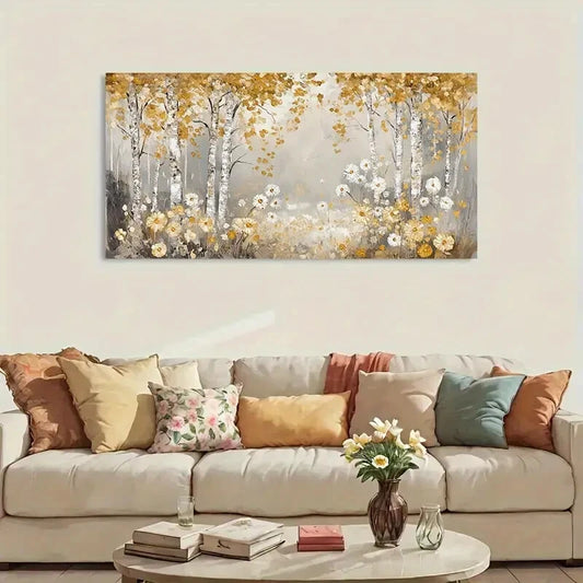 Golden Leave Trees Flowers wall canvas office home room framed 120x60cm - Bella Home Decor