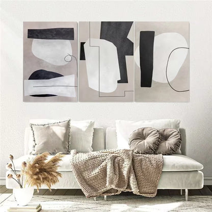 3pcs Modern Abstract Black White Gray Wall Art Set Canvas Framed 60x90cm – High Quality Print 100% Australian Made Wall Canvas Ready to Hang