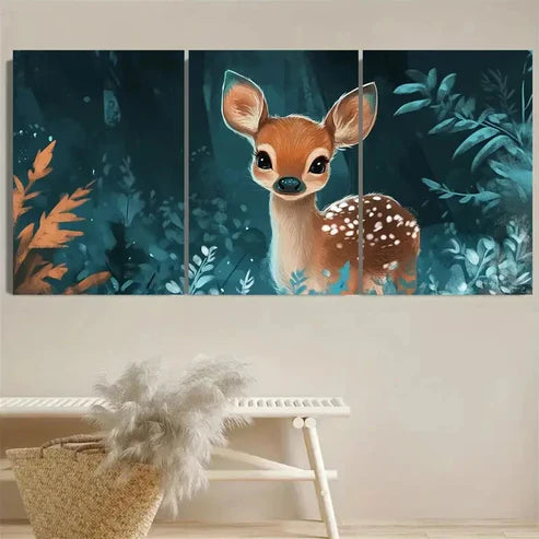 3pcs Whimsical Teal Deer Wall Art Set Canvas Unframed - High Quality Print 100% Australian Made Wall Canvas