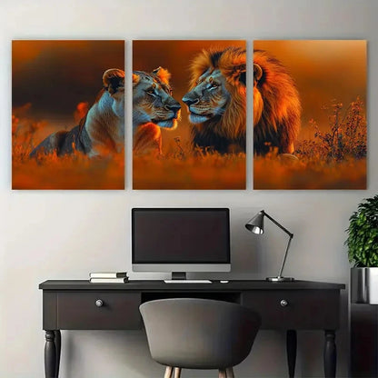 3pcs A Pair of Joyful Lions in Love Illustration Metal Print Ready to Hang Art