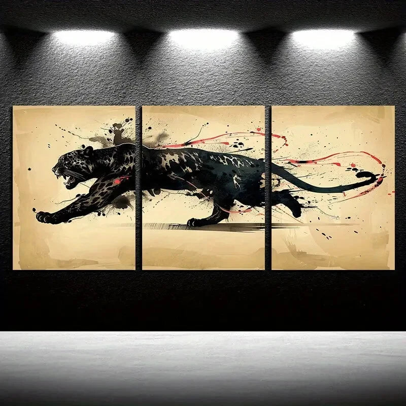 3pcs Modern Abstract Jaguar Design Metal Print Ready to Hang Art