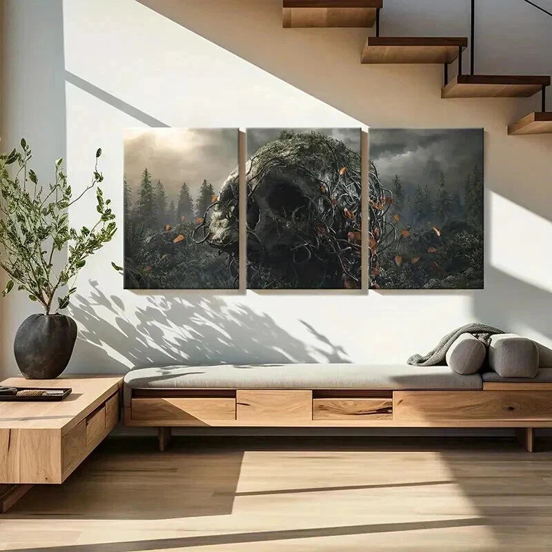 3pcs Creepy Skeleton Entwined in Vines  Wall Art Set Canvas Framed 40x60cm - High Quality Print 100% Australian Made Wall Canvas Ready to Hang