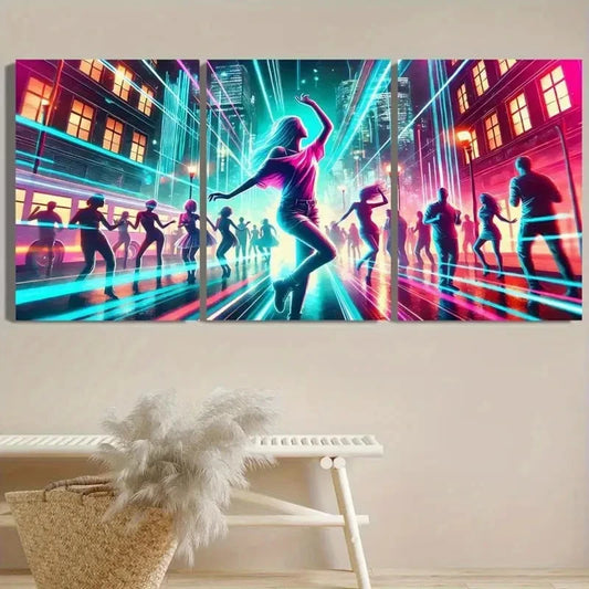 3pcs Rebellious Dancer & Party Scene Cityscape Metal Print Ready to Hang Art