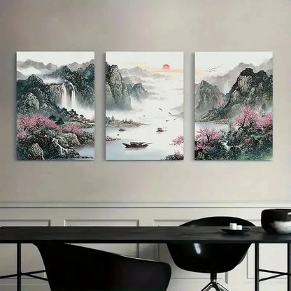 3pcs Traditional Chinese Landscape Painting Metal Print Ready to Hang Art
