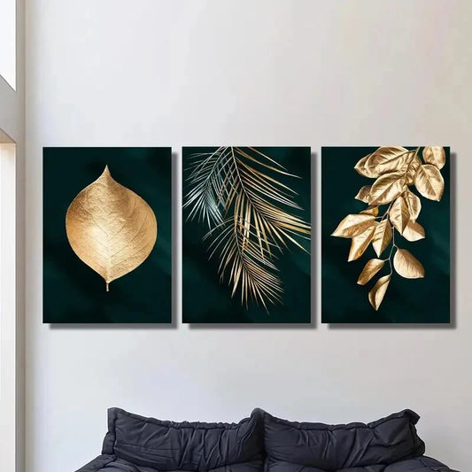 3pcs Abstract Leaf Spray Art, Metal Print Ready to Hang Art