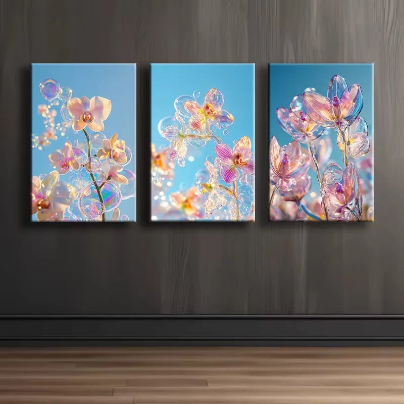 3pcs Flowers under the Sky View Wall Art Set Canvas Framed 60x90cm - High Quality Print 100% Australian Made Wall Canvas Ready to Hang
