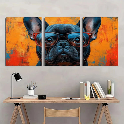 3pcs Abstract French Bulldog with Glasses Metal Print Ready to Hang Art