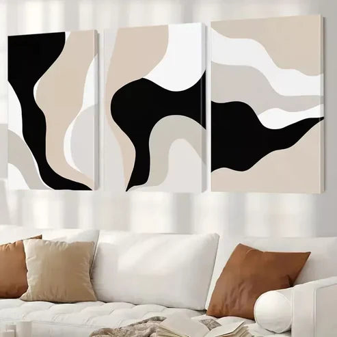 3pcs Modern Wall Art Set - Abstract Brown, Black & Beige Canvas Framed 60x90cm - High Quality Print 100% Australian Made Wall Canvas Ready to Hang