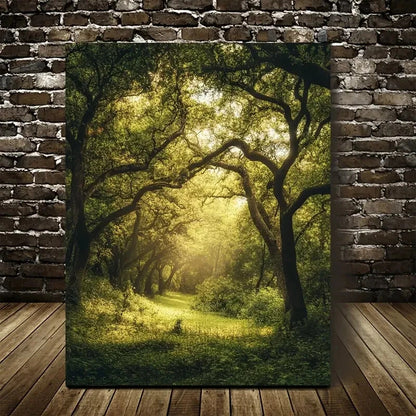 Lush Oak Forest Scene Green Landscape Painting 40x60cm Metal Print Ready to Hang