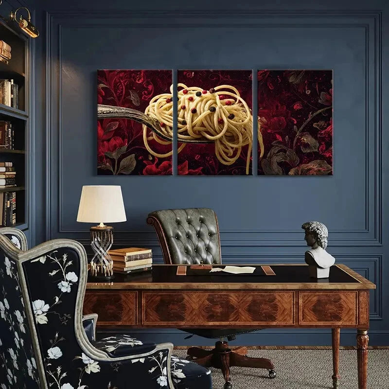 3pcs Elegant Spaghetti Art Floral Background Metal Print Ready to Hang Art