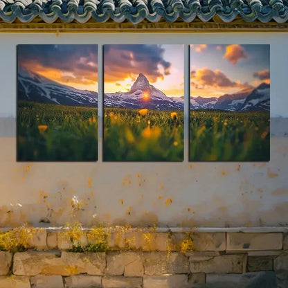 3pcs Snowy Mountain Peak with Cloudy View Metal Print Ready to Hang Art