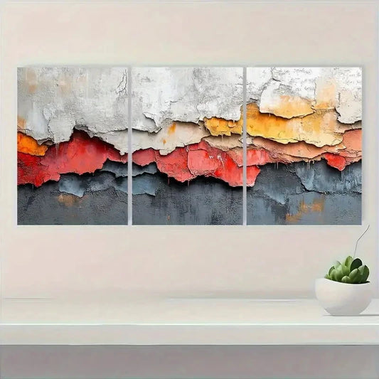 3pcs Brown Abstract Art White Abstract Painting Metal Print Ready to Hang Art