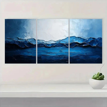 3pcs Texture Art Blue Abstract Knife Painting Metal Print Ready to Hang Art