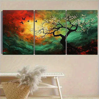 3pcs Abstract Tree with Birds Wall Art Set Wall Art Set Canvas Unframed - High Quality Print 100% Australian Made Wall Canvas