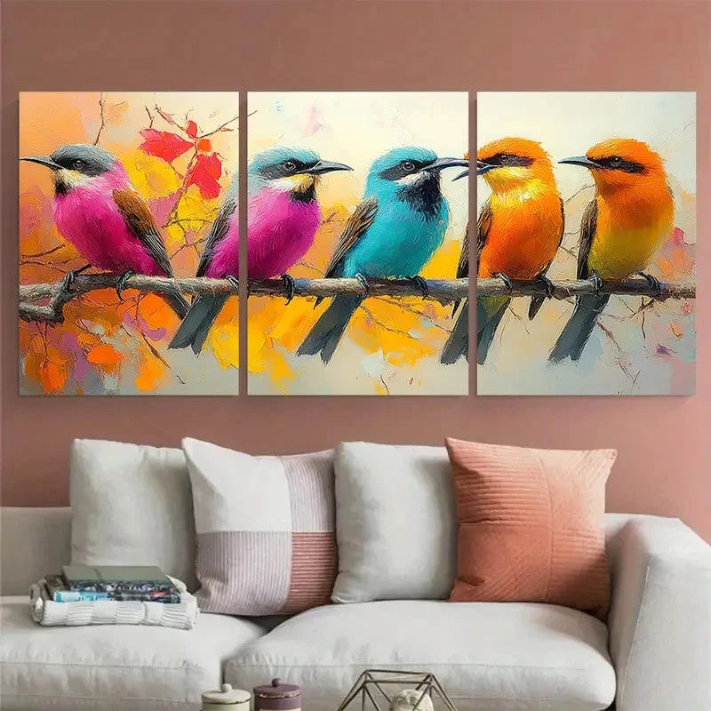 3pcs Bee Eater Birds in the Wild Illustration Wall Art Set Canvas Framed 40x60cm - High Quality Print 100% Australian Made Wall Canvas Ready to Hang