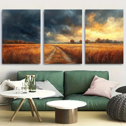 3pcs Dramatic Stormy Field Metal Print Ready to Hang Art