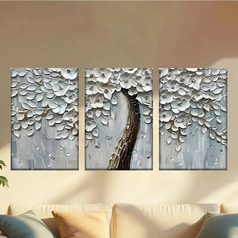 3pcs  painting of a tree with white flowers Wall Art Set Canvas Framed 40x60cm - High Quality Print 100% Australian Made Wall Canvas Ready to Hang