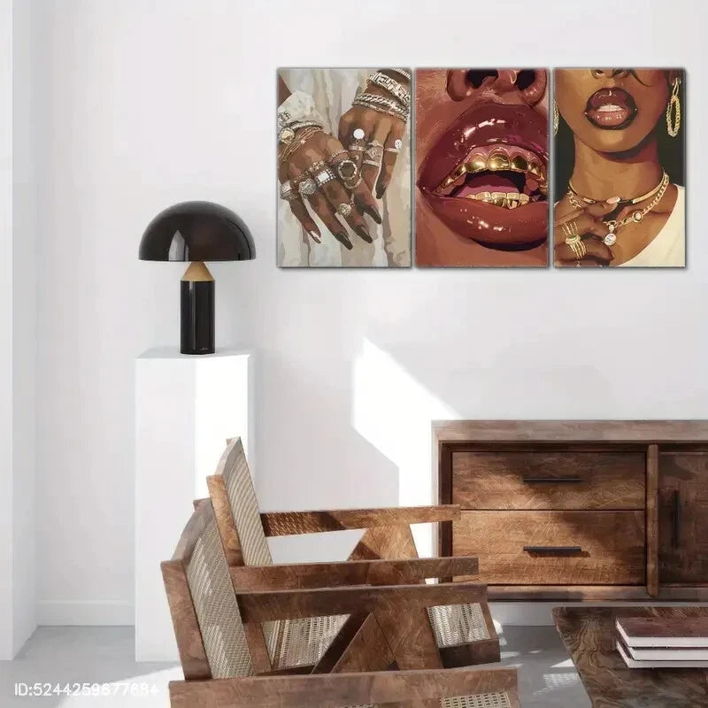 3pcs Artistic Accent with Luxury Jewelry Prints Metal Print Ready to Hang Art