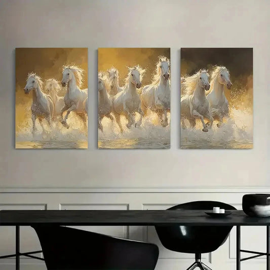 3pcs Galloping Horses Running the Sun Metal Print Ready to Hang Art