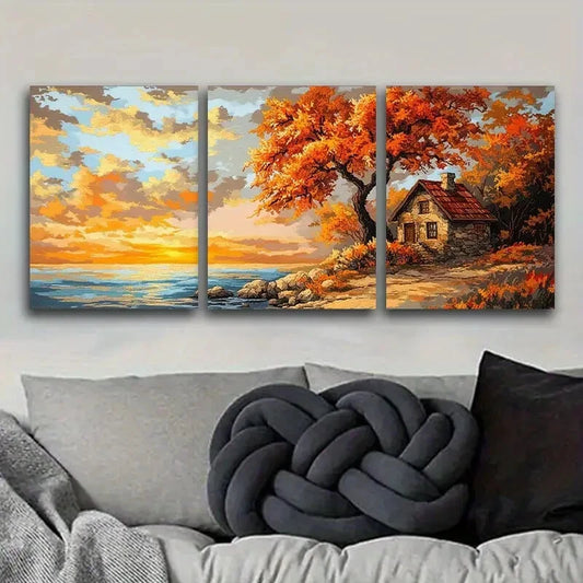 3pcs Vibrant Coastal Sunset Landscape Wall Art Set Canvas Framed 40x60cm - High Quality Print 100% Australian Made Wall Canvas Ready to Hang