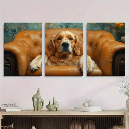 3pcs Golden Retriever Dog Painting Metal Print Ready to Hang Art