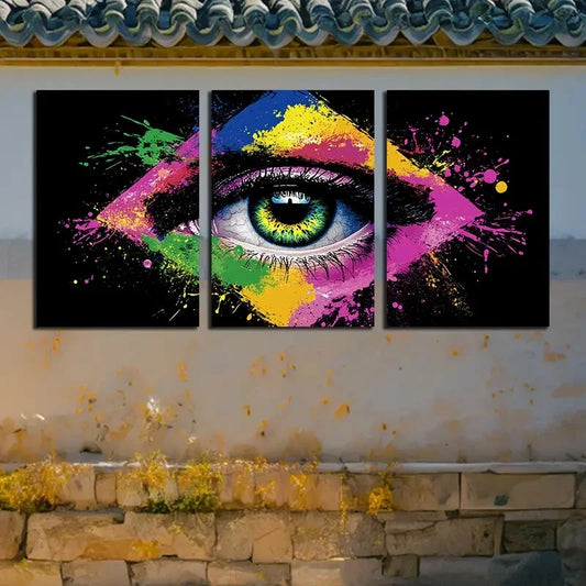 3pcs Abstract Colorful Eye-In-Triangle Design Metal Print Ready to Hang Art