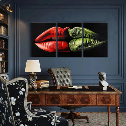 3pcs Red Lips Abstract Art Contrast Colors Metal Print Ready to Hang Art