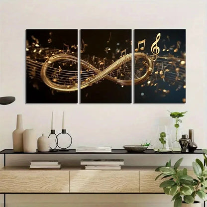 3pcs Golden Musical Notes Flowing Around Infinity Metal Print Ready to Hang Art
