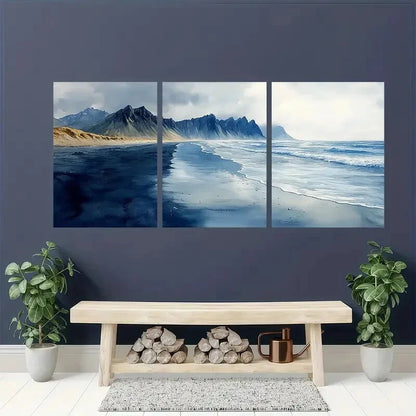 3pcs Icelandic Black Sand Beach Art Print Metal Print Ready to Hang Art