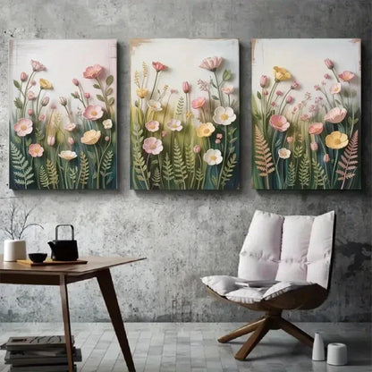 3pcs Nature-Inspired Wildflower & Ferns Metal Print Ready to Hang Art