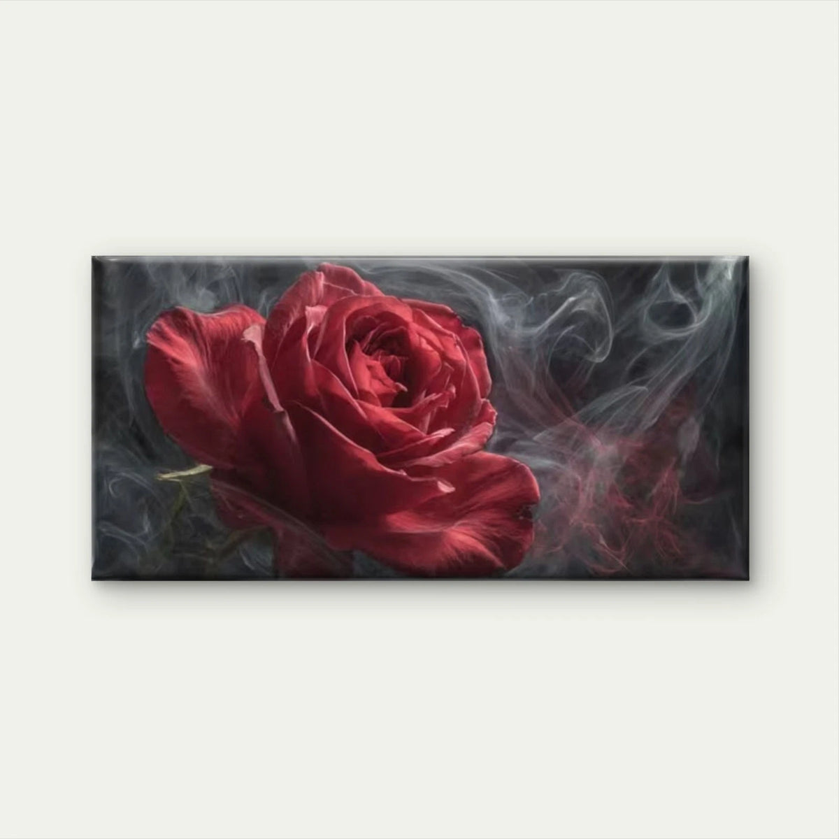 Red Rose & Smoke Floral Wall Art Canvas Office Home Room Framed 120x60cm