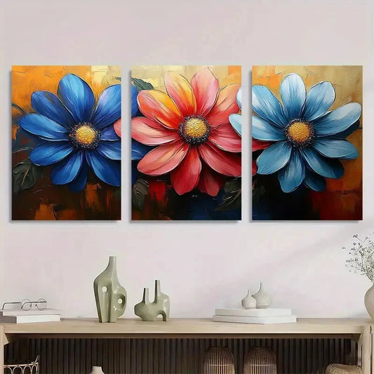 3pcs Vibrant Abstract Floral Colorful Modern Metal Print Ready to Hang Art