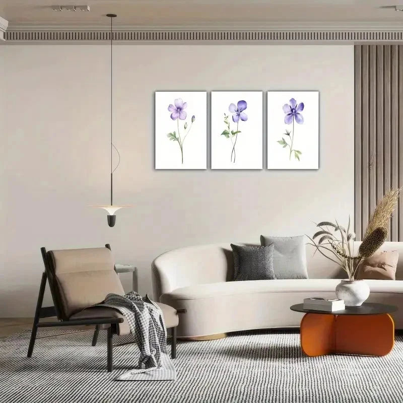 3pcs Violet Print Simple Colorful Wall Decoration Metal Print Ready to Hang Art