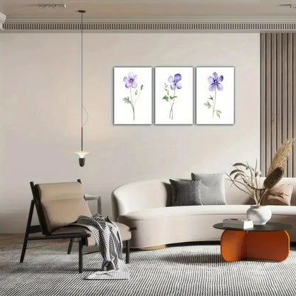 3pcs Violet Print Simple Colorful Wall Decoration Metal Print Ready to Hang Art