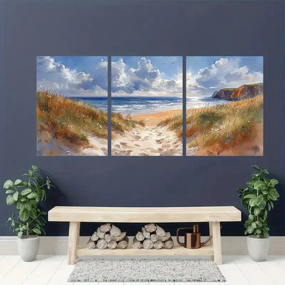 3pcs Coastal Seascape Scene Watercolor Art Metal Print Ready to Hang Art